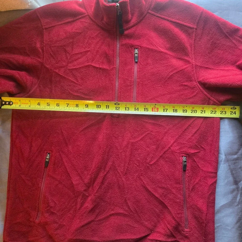 LL Bean Men Red 1/4 Zip Heavy Fleece Sweatshirt Size Small 100%‎ Polyester
